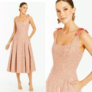 NWT MESTIZA NY Gillian Metallic Tweed Bow Velvet Strap Midi Dress size US 10